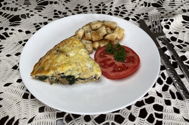 Crustless Vegetarian Sausage Spinach Quiche