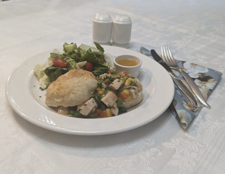 Open Faced Tea Biscuit Chicken Pot Pie