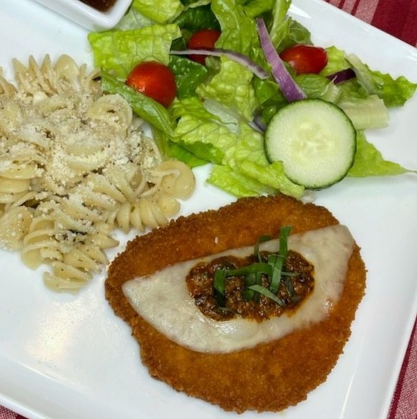 Pesto Veal Cutlette with Provolone Roasted Peppers